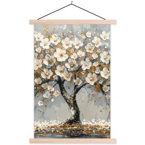 MuchoWow PLAGÁT S MAGNETICKÝMI LIŠTAMI Strom - Kvety - Biela - Príroda - Umenie 60x90 cm vyobraziť