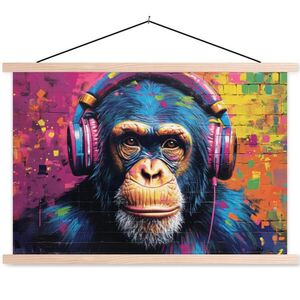 MuchoWow PLAGÁT S MAGNETICKÝMI LIŠTAMI Graffiti - Šimpanz - Street art - Slúchadlá - Opica 60x40 cm vyobraziť