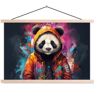 MuchoWow PLAGÁT S MAGNETICKÝMI LIŠTAMI Panda - Bunda - Graffiti - oranžová 60x40 cm vyobraziť