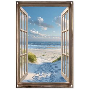 OnlyWow ZÁHRADNÝ PLAGÁT Pohľad - Pláž - Okno - Duny - More 80x120 cm vyobraziť