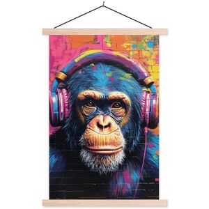 MuchoWow PLAGÁT S MAGNETICKÝMI LIŠTAMI Graffiti - Šimpanz - Street art - Slúchadlá - Opica 60x90 cm vyobraziť