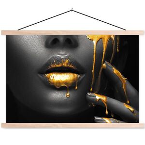 MuchoWow PLAGÁT S MAGNETICKÝMI LIŠTAMI Žena - čierna - zlatá - tvár - pery 90x60 cm vyobraziť
