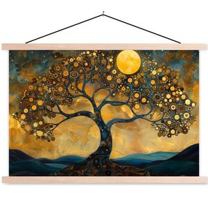 MuchoWow PLAGÁT S MAGNETICKÝMI LIŠTAMI Strom - Mesiac - Kvety - Zlato - Umenie 90x60 cm vyobraziť
