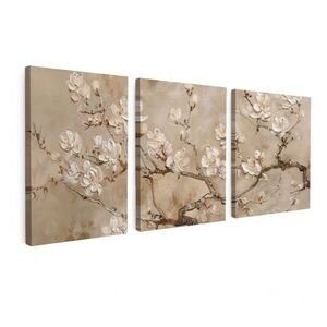 MuchoWow 3-DIELNA sada Béžová - Blossom - Modern 90x40 cm vyobraziť