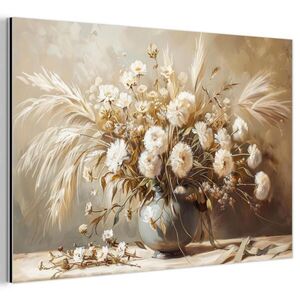 MuchoWow KOVOVÝ OBRAZ Kvety - Váza - Zátišie - Béžová 30x20 cm vyobraziť