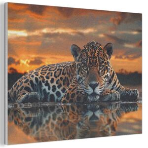 MuchoWow AKUSTICKÝ OBRAZ Príroda - Leopard - Zviera - Západ slnka - Moderné 100x70 cm vyobraziť