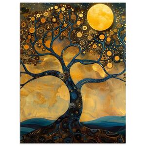 MuchoWow PLAGÁT Strom - Mesiac - Kvety - Zlato - Umenie 60x80 cm vyobraziť