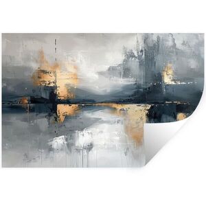MuchoWow NÁLEPKA NA STENU Umenie - sivé - zlaté - abstraktné 120x80 cm vyobraziť