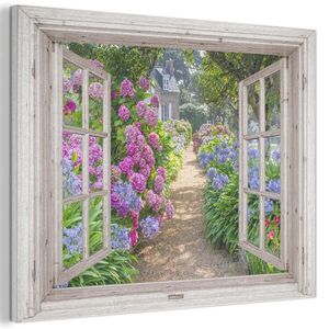 MuchoWow AKUSTICKÝ OBRAZ Hortenzie - Priehľadné - Kvety - Leto - Fialová - Cesta 70x50 cm vyobraziť