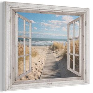 MuchoWow AKUSTICKÝ OBRAZ Okno - more - pobrežie - príroda - výhľad - pláž - Waddenské more 70x50 cm vyobraziť