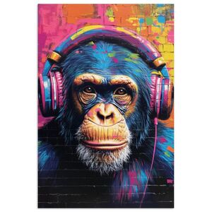 MuchoWow PLAGÁT Graffiti - Šimpanz - Street art - Slúchadlá - Opica 80x120 cm vyobraziť