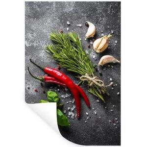 MuchoWow NÁLEPKA NA STENU Korenie - bylinky - korenie - betón 80x120 cm vyobraziť