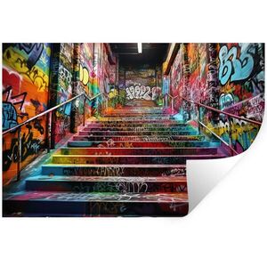MuchoWow NÁLEPKA NA STENU Schody - Graffiti - Farby - Umenie 60x40 cm vyobraziť
