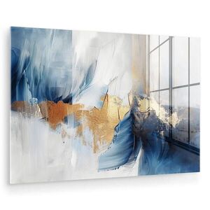 MuchoWow OBRAZ NA AKRYLOVOM SKLE Zlatá - modrá - akvarel - umenie - moderné 90x60 cm vyobraziť