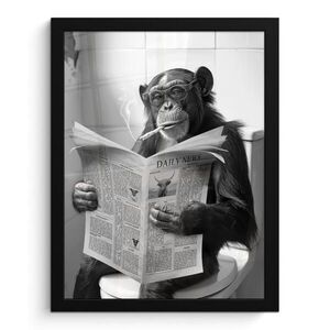 MuchoWow ZARÁMOVANÝ PLAGÁT Opica - WC - Noviny - Čiernobiele - Humor 30x40 cm vyobraziť