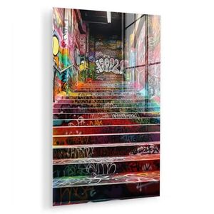 MuchoWow OBRAZ NA AKRYLOVOM SKLE Schody - Graffiti - Farby - Umenie 40x60 cm vyobraziť