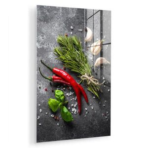 MuchoWow OBRAZ NA AKRYLOVOM SKLE Korenie - bylinky - korenie - betón 60x90 cm vyobraziť