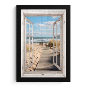 MuchoWow ZARÁMOVANÝ PLAGÁT Okno - more - pobrežie - príroda - výhľad - pláž - Waddenské more 20x30 cm vyobraziť