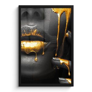 MuchoWow ZARÁMOVANÝ PLAGÁT Žena - čierna - zlatá - tvár - pery 40x60 cm vyobraziť