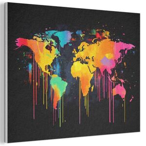 MuchoWow AKUSTICKÝ OBRAZ Mapa sveta - Farby - Farebné - Graffiti - Svet 70x50 cm vyobraziť