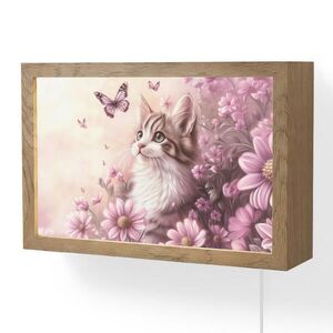 OnlyWow NÁSTENNÉ SVIETIDLO Mačiatko - Kvety - Motýle - Fialová 30x20 cm vyobraziť
