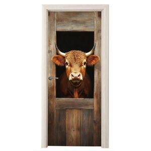 MuchoWow NÁLEPKA NA DVERE Krava - okno - drevo - zvieratá 90x235 cm vyobraziť