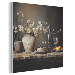MuchoWow AKUSTICKÝ OBRAZ Zátišie - Kvety - Kytica - Váza - Víno 80x80 cm vyobraziť