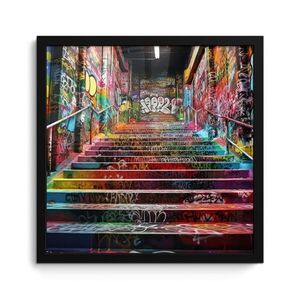 MuchoWow ZARÁMOVANÝ PLAGÁT Schody - Graffiti - Farby - Umenie 40x40 cm vyobraziť