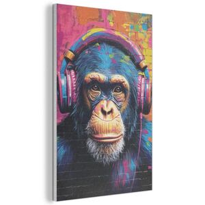 MuchoWow AKUSTICKÝ OBRAZ Graffiti - Šimpanz - Street art - Slúchadlá - Opica 60x90 cm vyobraziť