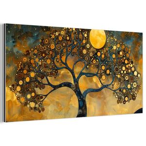 MuchoWow KOVOVÝ OBRAZ Strom - Mesiac - Kvety - Zlato - Umenie 80x40 cm vyobraziť