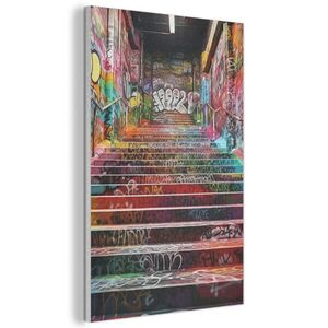 MuchoWow AKUSTICKÝ OBRAZ Schody - Graffiti - Farby - Umenie 60x90 cm vyobraziť