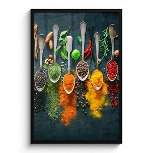 MuchoWow ZARÁMOVANÝ PLAGÁT Bylinky - korenie - lyžičky 60x90 cm vyobraziť