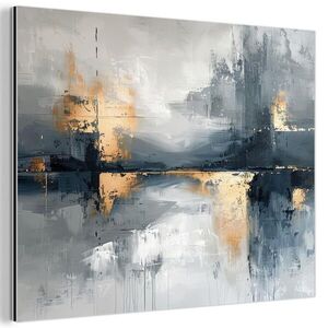MuchoWow KOVOVÝ OBRAZ Umenie - sivé - zlaté - abstraktné 80x60 cm vyobraziť