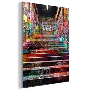 MuchoWow KOVOVÝ OBRAZ Schody - Graffiti - Farby - Umenie 60x80 cm vyobraziť