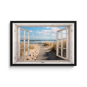 MuchoWow ZARÁMOVANÝ PLAGÁT Okno - more - pobrežie - príroda - výhľad - pláž - Waddenské more 60x40 cm vyobraziť