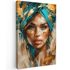MuchoWow OBRAZ NA PLÁTNE Žena - Portrét - Zlato - Luxus - Modrá 20x30 cm vyobraziť