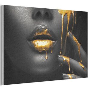 MuchoWow AKUSTICKÝ OBRAZ Žena - čierna - zlatá - tvár - pery 90x60 cm vyobraziť