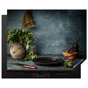 MuchoWow KRYT NA SPORÁK Bylinky - Korenie - Panvica - Nôž - Sivá - Rustikálna 65x52 cm vyobraziť