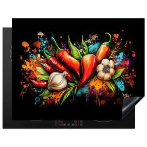 MuchoWow KRYT NA SPORÁK Zelenina - paprika - cesnak - graffiti - farba - farebné 77x59 cm vyobraziť