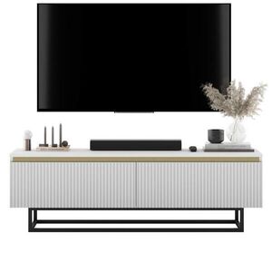 Meble Lindner TV STOLÍK Selene matná biela 140 cm s kovovým rámom vyobraziť