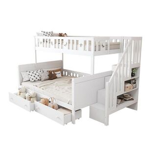 OKWISH POSCHODOVÁ posteľ 90/200 a 140/200 cm biela s úložnými schodmi a zásuvkami z masívneho dreva vyobraziť