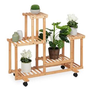 Relaxdays REGÁL prírodná farba bambus 6 políc s kolieskami 79 cm vyobraziť