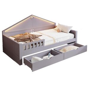 OKWISH DETSKÁ posteľ 90/200 cm sivá z masívneho dreva a MDF s LED osvetlením a 2 zásuvkami vyobraziť