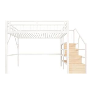 OKWISH VYSOKÁ posteľ 140/200 cm biela s LED osvetlením a schodmi s úložným priestorom z kovu a MDF vyobraziť