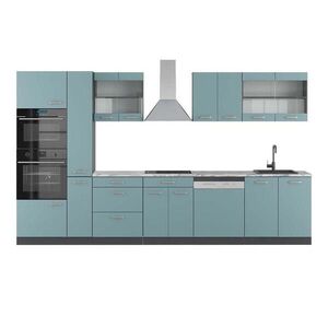 Vicco KUCHYNSKÝ KÚT R-Line Modrošedá/antracitová 350 cm s vysokou skriňou, AP mramor vyobraziť