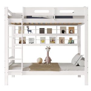 OKWISH POSCHODOVÁ posteľ 90/200 cm biela/prírodná s otvoreným regálom a 5-stupňovým rebríkom z masívneho dreva a MDF vyobraziť