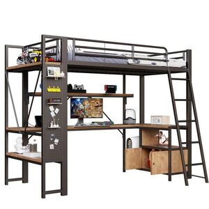Redom VYVÝŠENÁ posteľ 90/200 cm s kovovým rámom, LED osvetlením, písacím stolom a USB, Čierna vyobraziť