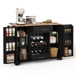 Redom KUCHYNSKÝ ostrovček 138/45(70)/92 cm so sklápacou pracovnou doskou, kolieskami a úložným priestorom z MDF, Čierna/prírodná vyobraziť