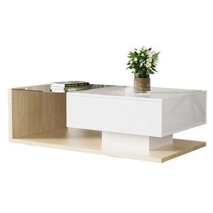 Redom KONFERENČNÝ stolík 105/55/32, 5 cm s úložným priestorom, sklenenou doskou a LED osvetlením, Prírodná/Biela vyobraziť