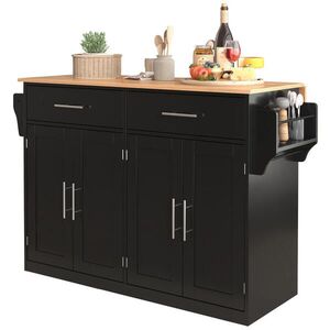 Redom KUCHYNSKÝ ostrovček 120/46(70)/91, 5 cm z MDF so sklopnou doskou, kolieskami a drevenými nohami, Čierna/prírodná vyobraziť